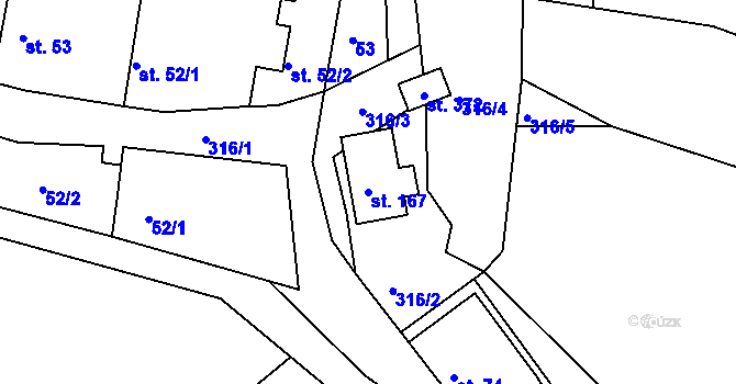 Parcela st. 167 v KÚ Jenštejn, Katastrální mapa