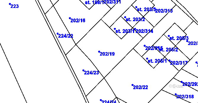 Parcela st. 202/19 v KÚ Jenštejn, Katastrální mapa