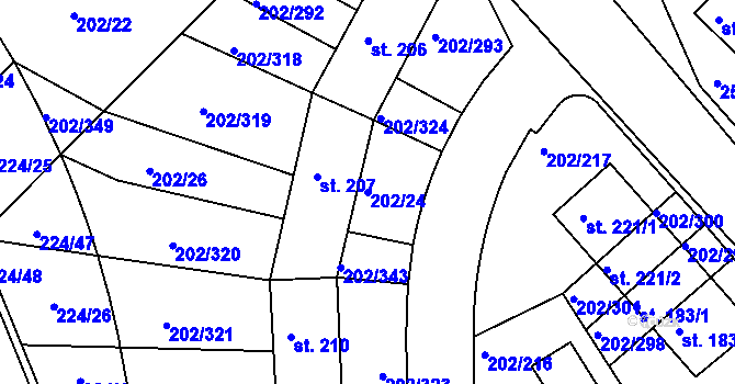 Parcela st. 202/24 v KÚ Jenštejn, Katastrální mapa