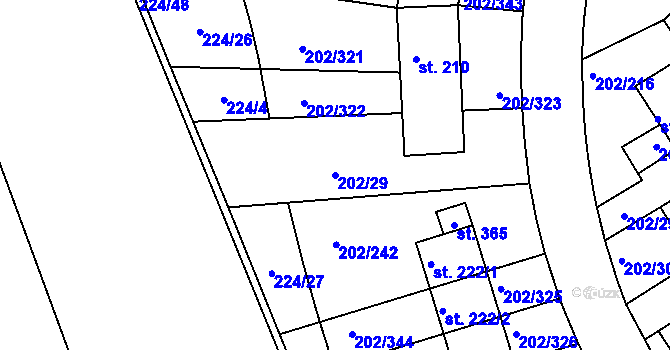 Parcela st. 202/29 v KÚ Jenštejn, Katastrální mapa