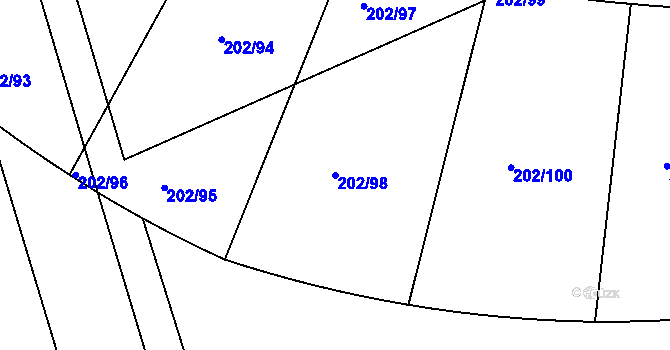 Parcela st. 202/98 v KÚ Jenštejn, Katastrální mapa