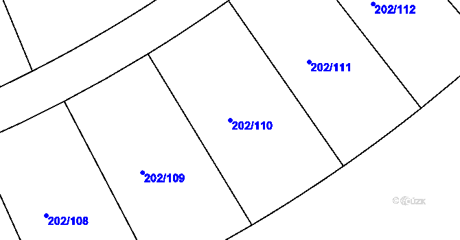 Parcela st. 202/110 v KÚ Jenštejn, Katastrální mapa