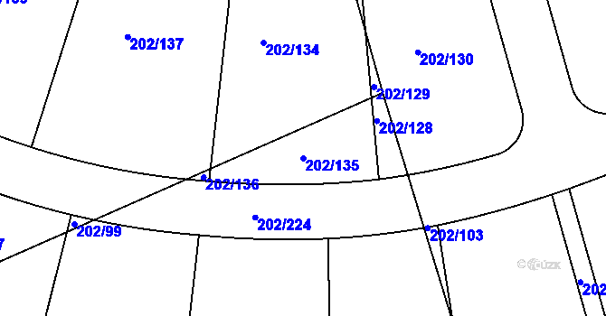 Parcela st. 202/135 v KÚ Jenštejn, Katastrální mapa