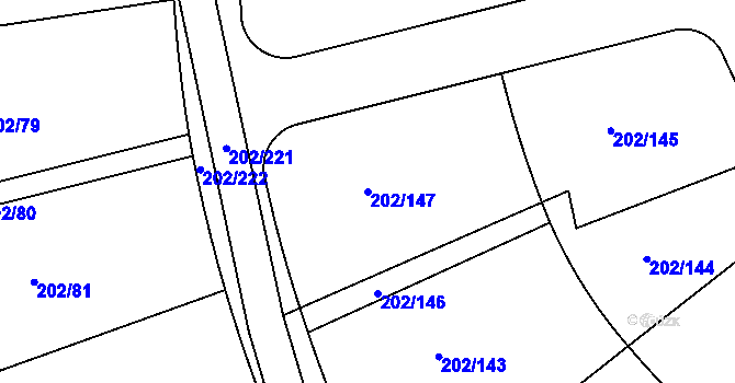 Parcela st. 202/147 v KÚ Jenštejn, Katastrální mapa