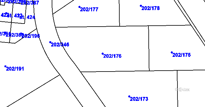 Parcela st. 202/176 v KÚ Jenštejn, Katastrální mapa
