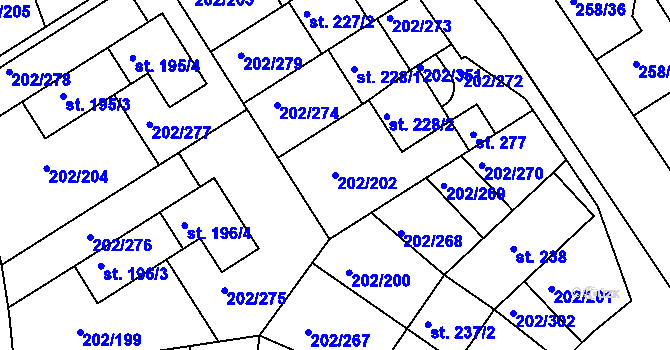Parcela st. 202/202 v KÚ Jenštejn, Katastrální mapa