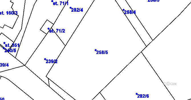 Parcela st. 258/5 v KÚ Jenštejn, Katastrální mapa