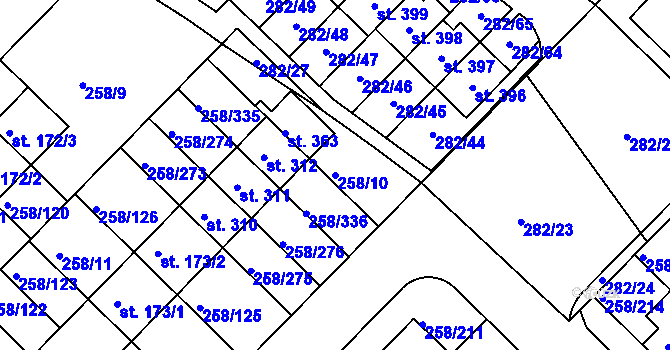 Parcela st. 258/10 v KÚ Jenštejn, Katastrální mapa