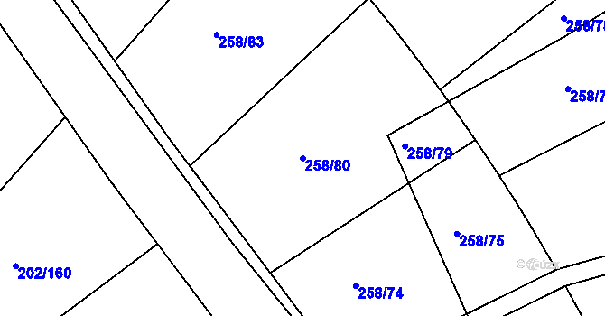 Parcela st. 258/80 v KÚ Jenštejn, Katastrální mapa