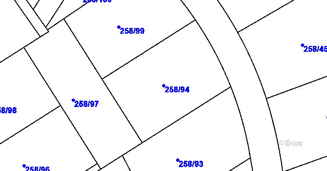 Parcela st. 258/94 v KÚ Jenštejn, Katastrální mapa