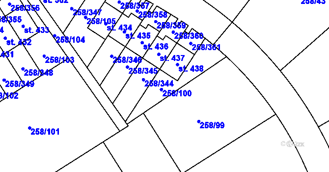 Parcela st. 258/100 v KÚ Jenštejn, Katastrální mapa