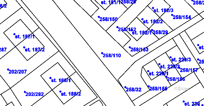 Parcela st. 258/110 v KÚ Jenštejn, Katastrální mapa