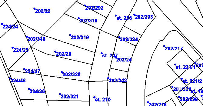 Parcela st. 207 v KÚ Jenštejn, Katastrální mapa