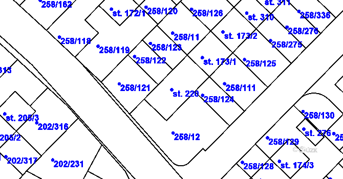 Parcela st. 220 v KÚ Jenštejn, Katastrální mapa