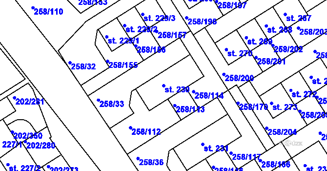 Parcela st. 230 v KÚ Jenštejn, Katastrální mapa