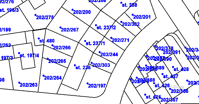 Parcela st. 202/244 v KÚ Jenštejn, Katastrální mapa