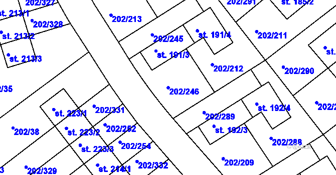 Parcela st. 202/246 v KÚ Jenštejn, Katastrální mapa