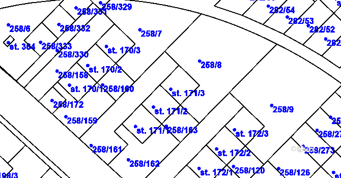 Parcela st. 171/3 v KÚ Jenštejn, Katastrální mapa