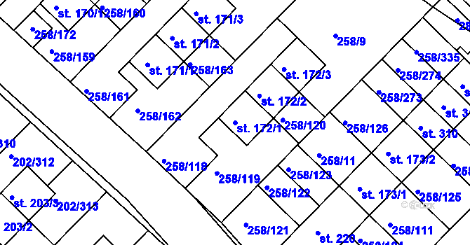 Parcela st. 172/1 v KÚ Jenštejn, Katastrální mapa