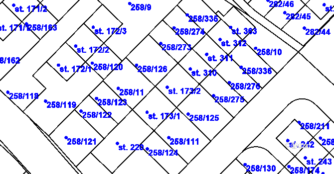 Parcela st. 173/2 v KÚ Jenštejn, Katastrální mapa