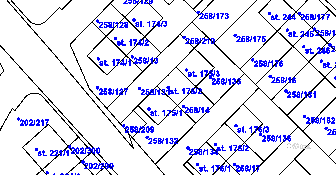 Parcela st. 175/2 v KÚ Jenštejn, Katastrální mapa