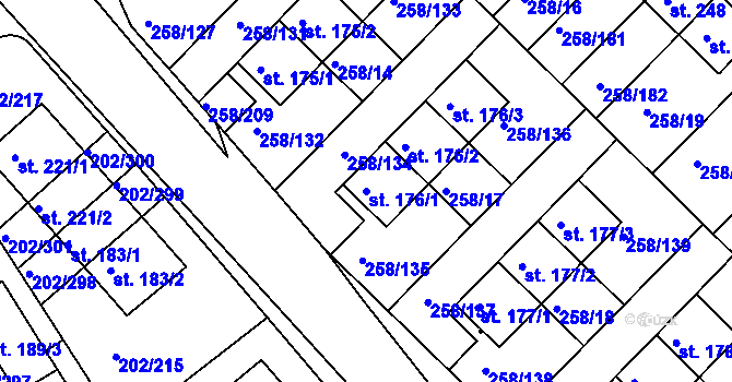 Parcela st. 176/1 v KÚ Jenštejn, Katastrální mapa