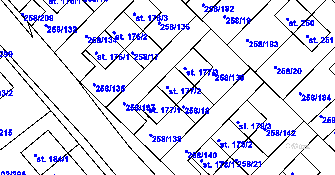 Parcela st. 177/2 v KÚ Jenštejn, Katastrální mapa