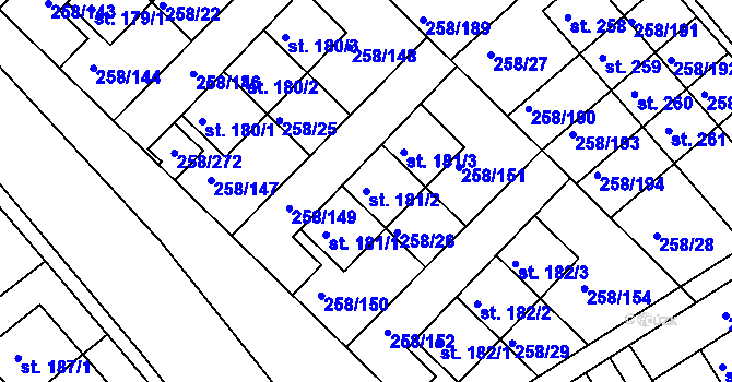Parcela st. 181/2 v KÚ Jenštejn, Katastrální mapa