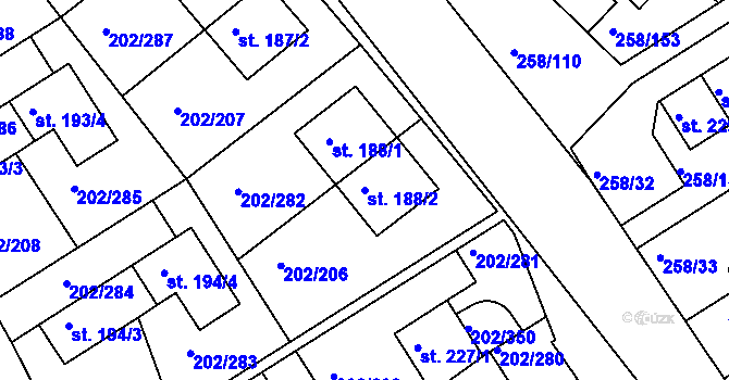 Parcela st. 188/2 v KÚ Jenštejn, Katastrální mapa