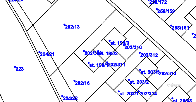 Parcela st. 198/2 v KÚ Jenštejn, Katastrální mapa
