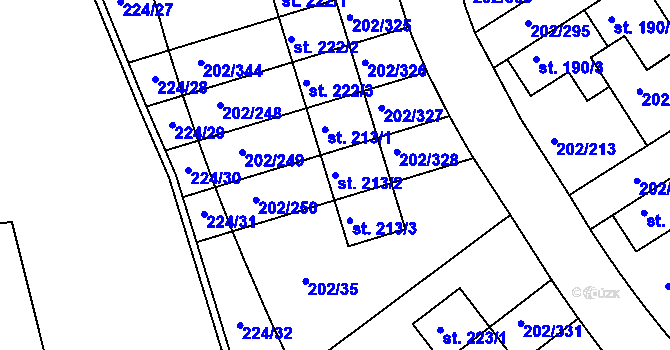 Parcela st. 213/2 v KÚ Jenštejn, Katastrální mapa