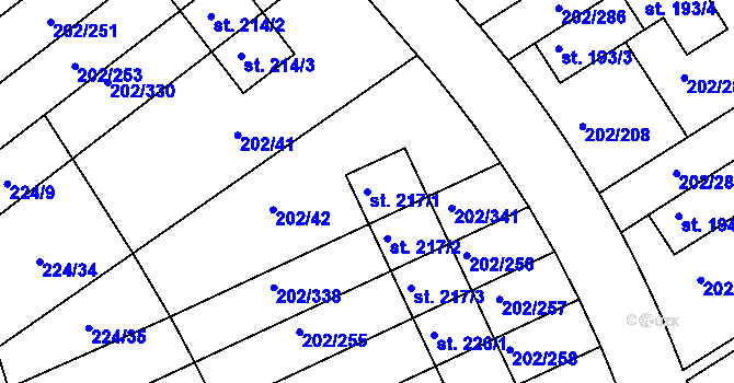 Parcela st. 217/1 v KÚ Jenštejn, Katastrální mapa