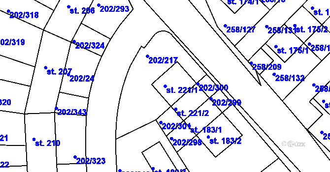 Parcela st. 221/1 v KÚ Jenštejn, Katastrální mapa