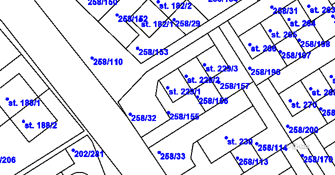 Parcela st. 229/1 v KÚ Jenštejn, Katastrální mapa