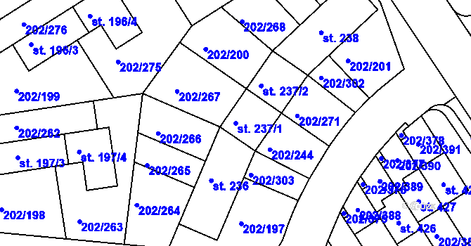 Parcela st. 237/1 v KÚ Jenštejn, Katastrální mapa