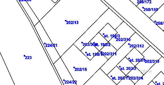 Parcela st. 202/309 v KÚ Jenštejn, Katastrální mapa