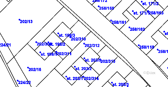 Parcela st. 202/312 v KÚ Jenštejn, Katastrální mapa