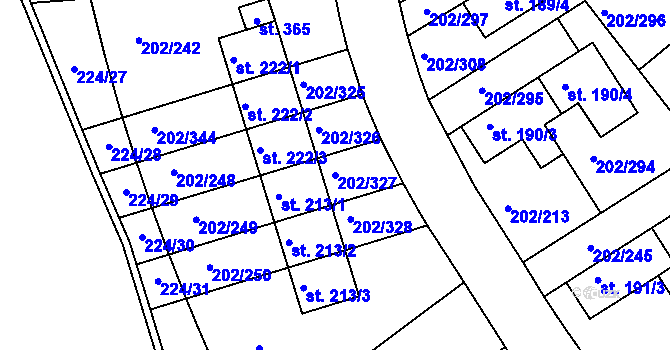 Parcela st. 202/327 v KÚ Jenštejn, Katastrální mapa
