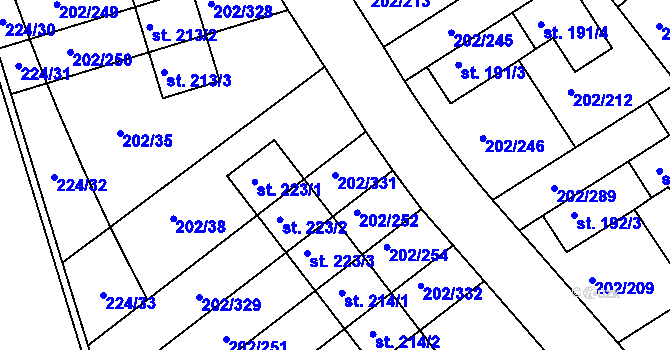 Parcela st. 202/331 v KÚ Jenštejn, Katastrální mapa