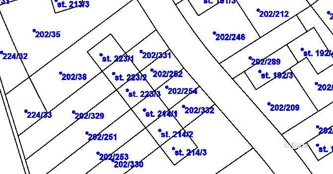 Parcela st. 202/254 v KÚ Jenštejn, Katastrální mapa