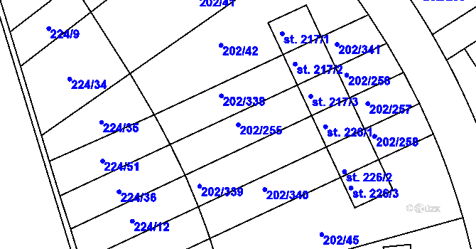 Parcela st. 202/255 v KÚ Jenštejn, Katastrální mapa
