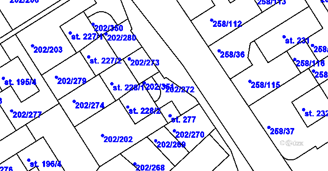 Parcela st. 202/272 v KÚ Jenštejn, Katastrální mapa