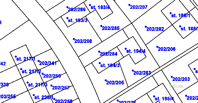 Parcela st. 202/284 v KÚ Jenštejn, Katastrální mapa