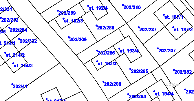 Parcela st. 202/286 v KÚ Jenštejn, Katastrální mapa