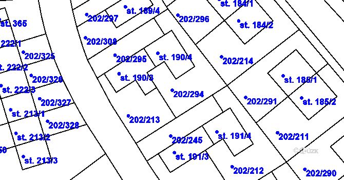 Parcela st. 202/294 v KÚ Jenštejn, Katastrální mapa