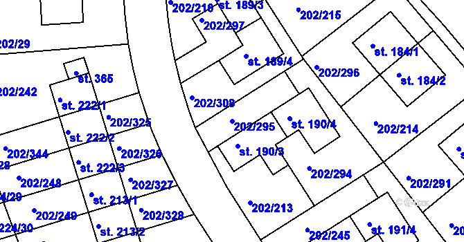 Parcela st. 202/295 v KÚ Jenštejn, Katastrální mapa
