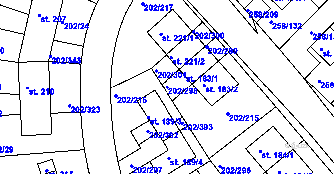 Parcela st. 202/298 v KÚ Jenštejn, Katastrální mapa