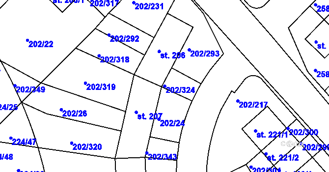 Parcela st. 202/324 v KÚ Jenštejn, Katastrální mapa