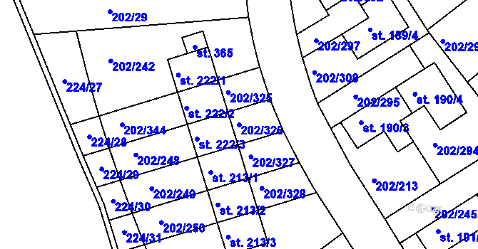 Parcela st. 202/326 v KÚ Jenštejn, Katastrální mapa