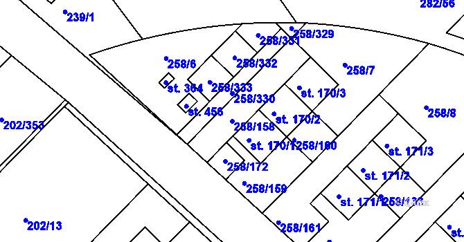 Parcela st. 258/158 v KÚ Jenštejn, Katastrální mapa